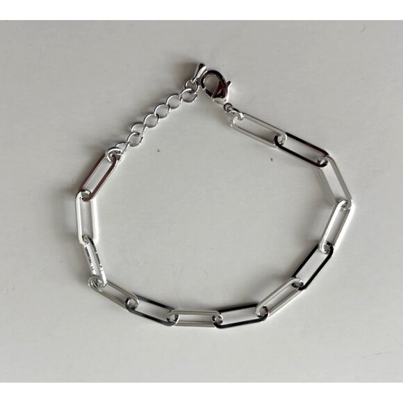 Silver Chain Link Bracelet With Lobster Clasp & Adjustable Extender - Picture 3 of 4